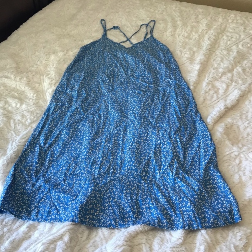 NWT Gap Blue & White Floral Print Double Strap MIDI Dress Medium Summer Cruise